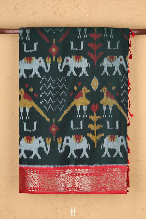 Soft Silk Saree In Dark Green With Allover Design