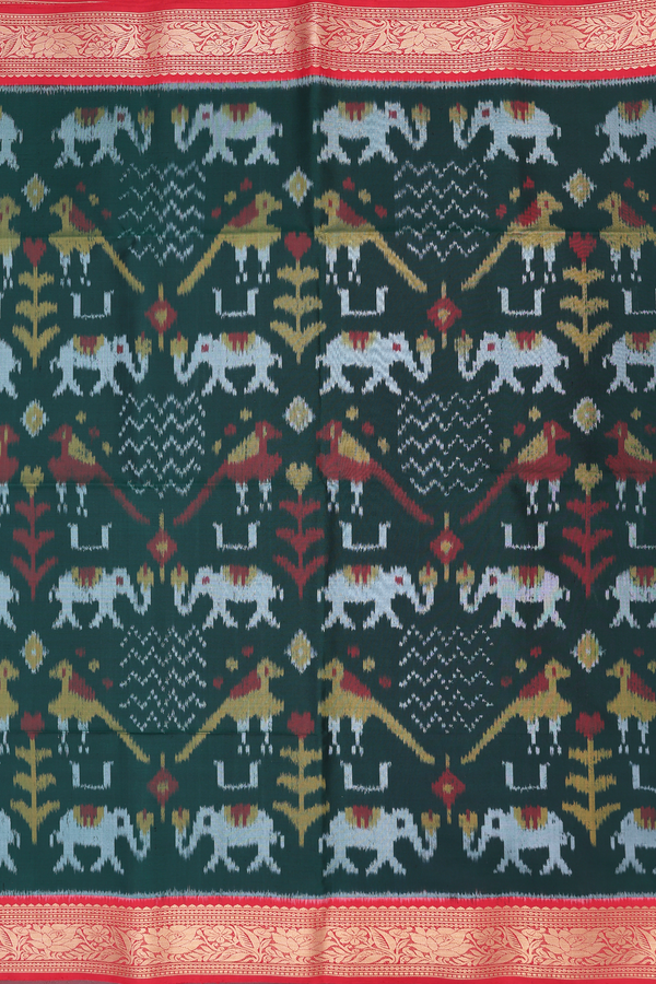 Soft Silk Saree In Dark Green With Allover Design