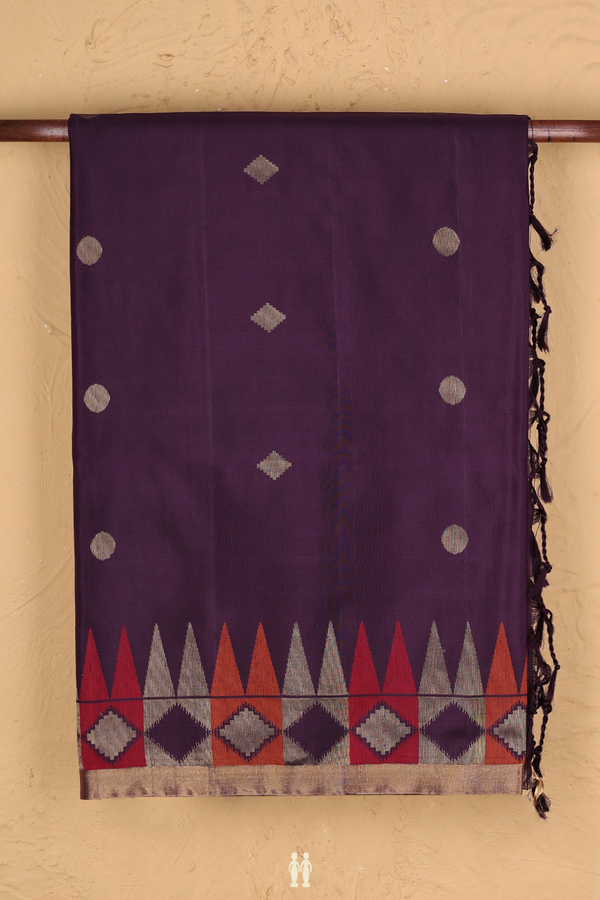 Soft Silk Saree In Deep Purple With Zari Buttas