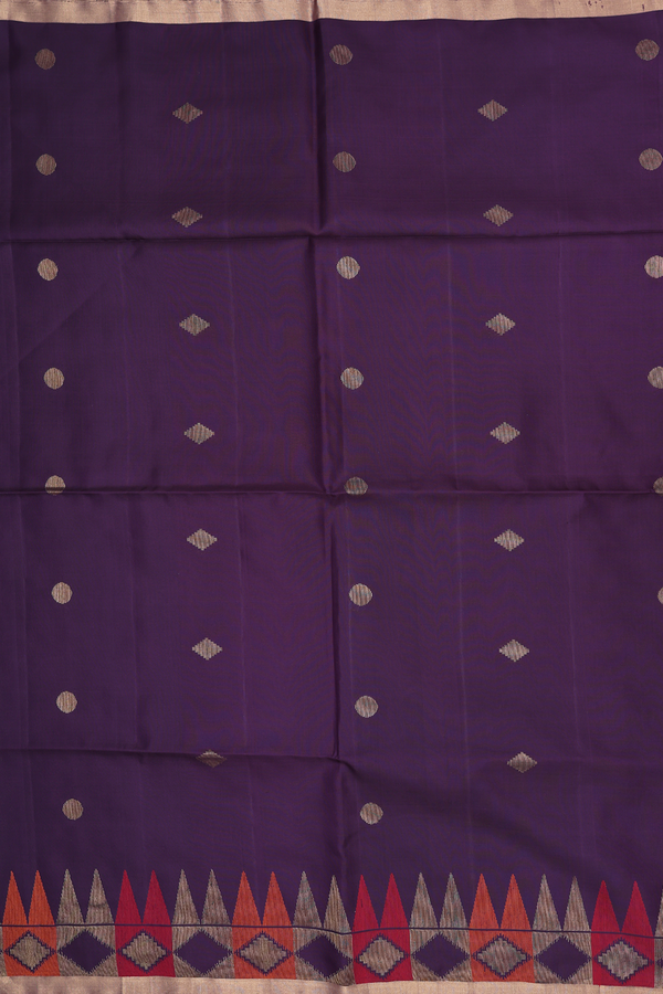 Soft Silk Saree In Deep Purple With Zari Buttas