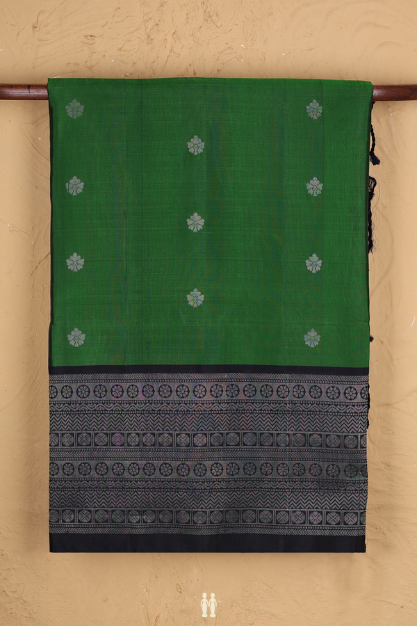 Soft Silk Saree In Emerald Green With Zari Buttas
