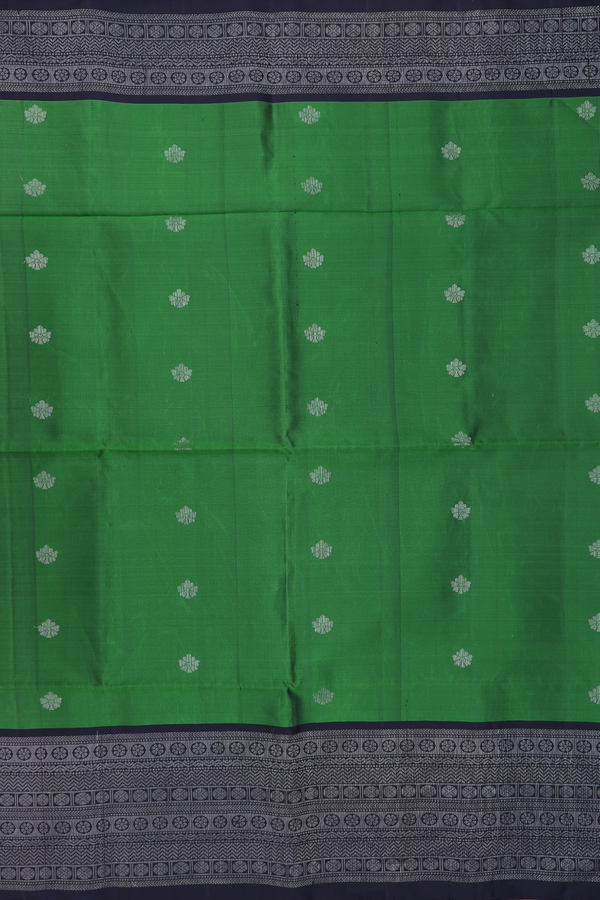 Soft Silk Saree In Emerald Green With Zari Buttas