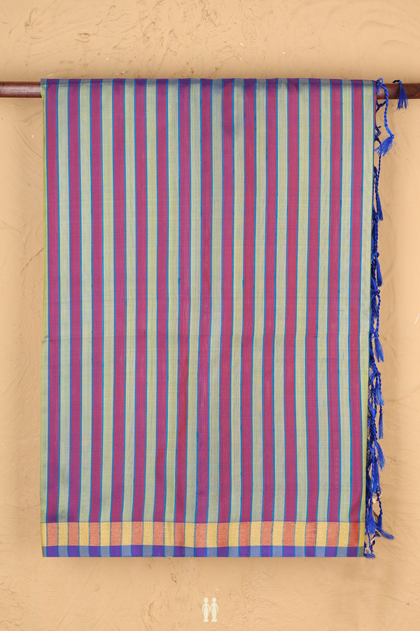 Soft Silk Saree In Green And Purple With Stripes Design