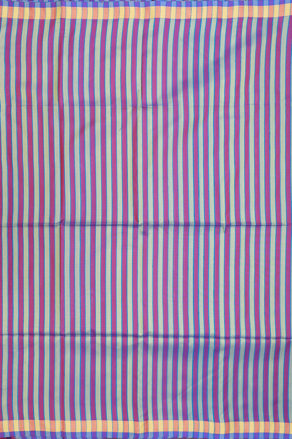 Soft Silk Saree In Green And Purple With Stripes Design