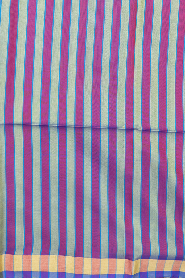 Soft Silk Saree In Green And Purple With Stripes Design