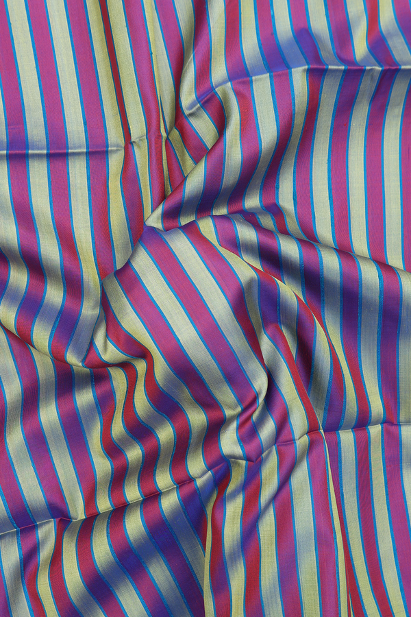 Soft Silk Saree In Green And Purple With Stripes Design