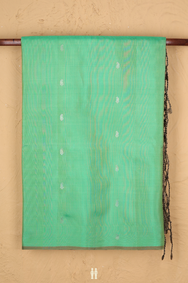 Soft Silk Saree In Green With Peacock Motifs