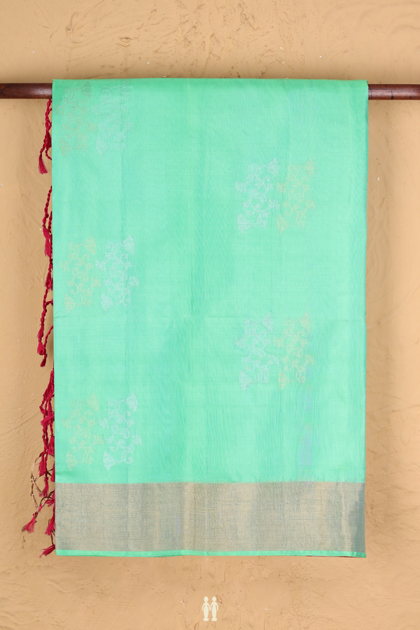 Soft Silk Saree In Green With Zari Design