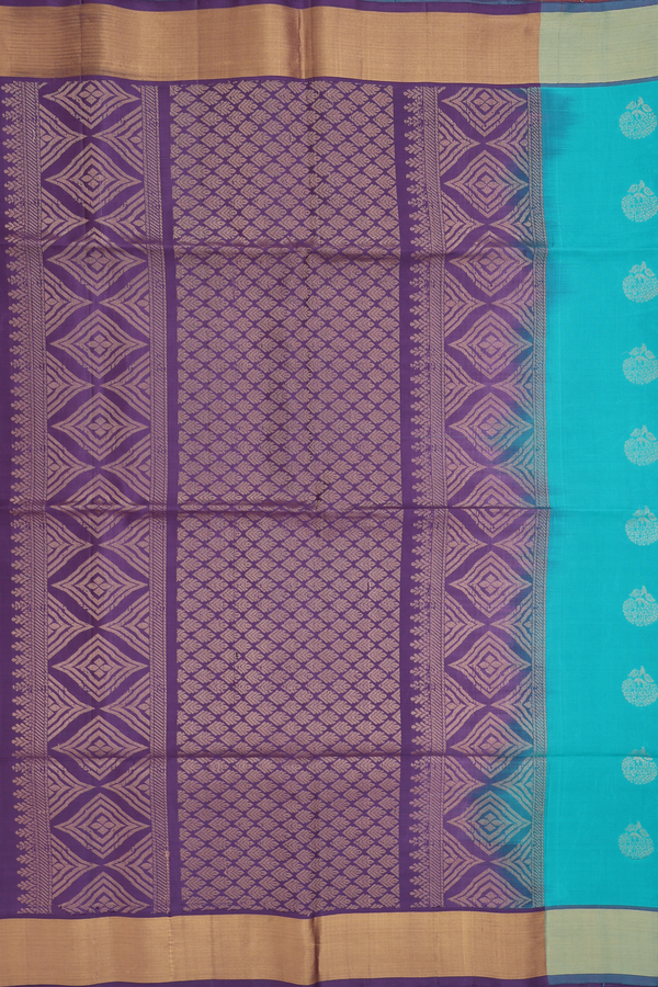 Soft Silk Saree In Greenish Blue With Floral Buttas