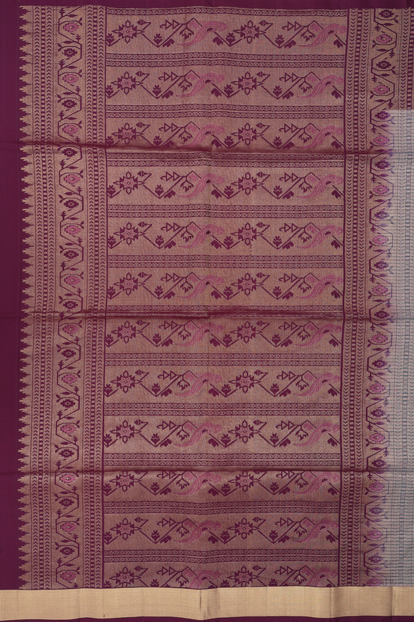 Soft Silk Saree In Grey With Checks Design