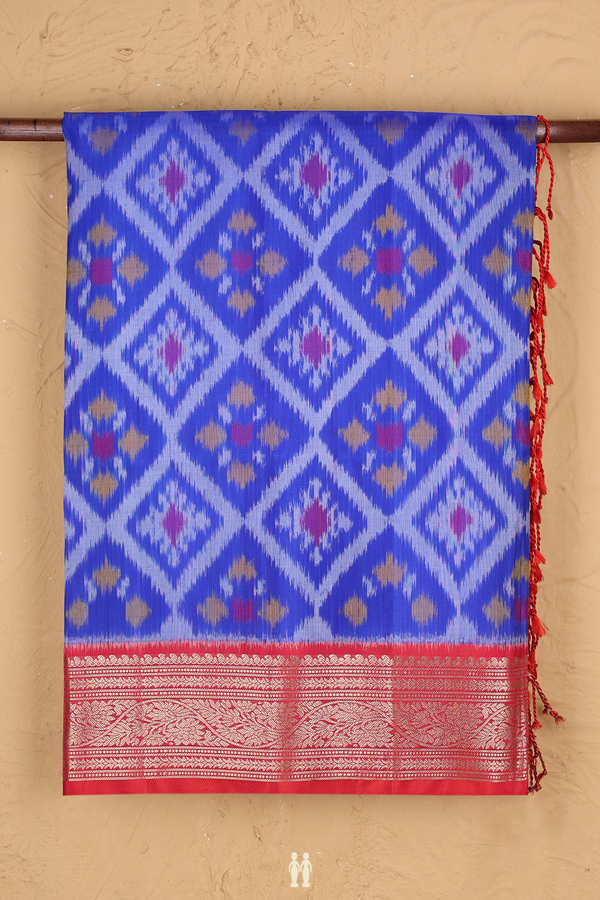 Soft Silk Saree In Indigo Blue With Printed Design