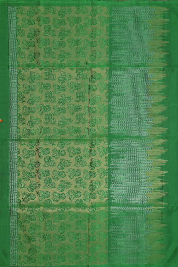 Soft Silk Saree In Leaf Green With Zari Buttas