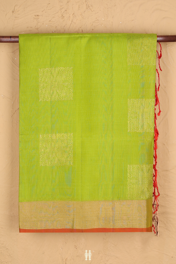 Soft Silk Saree In Lime Green With Zari Motifs