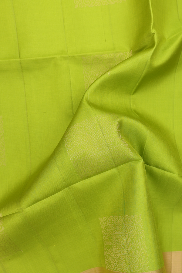 Soft Silk Saree In Lime Green With Zari Motifs