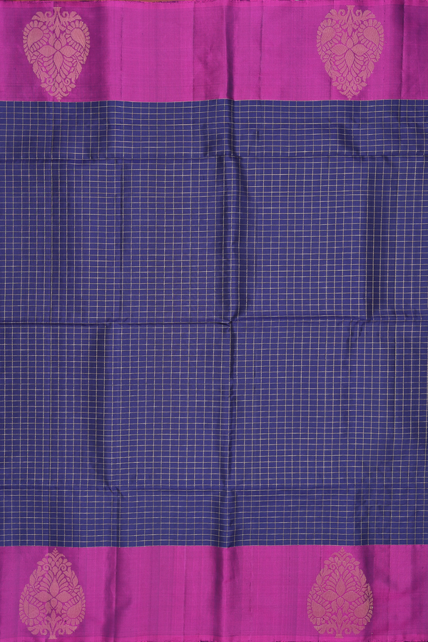Soft Silk Saree In Navy Blue With Checks Design