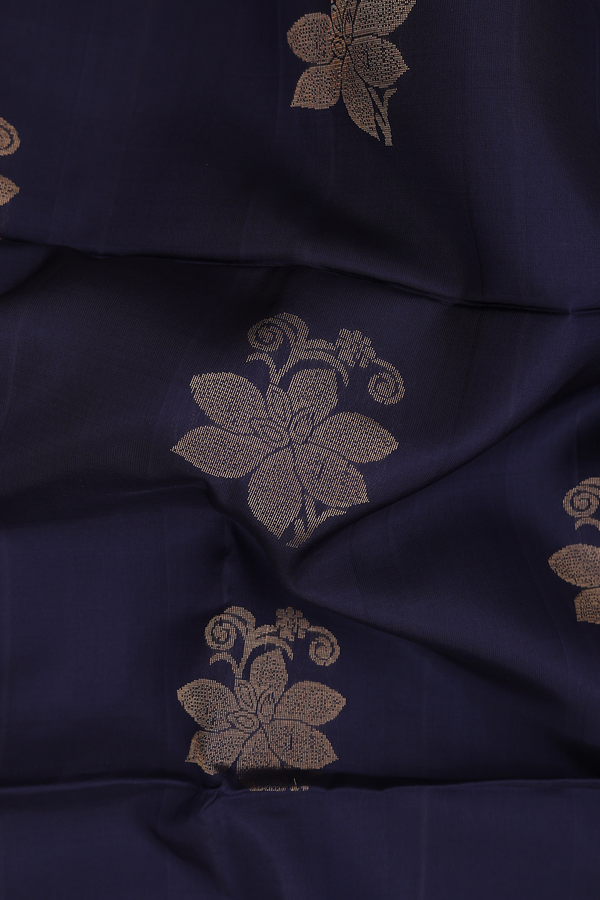 Soft Silk Saree In Navy Blue With Floral Motifs
