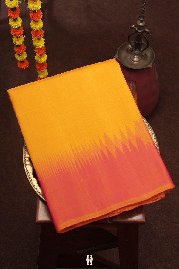 Soft Silk Saree In Ochre Orange With Contrast Border