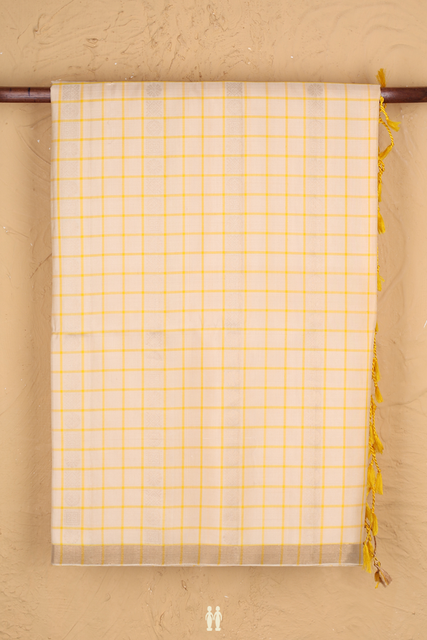 Soft Silk Saree In Pastel Brown With Checks Design