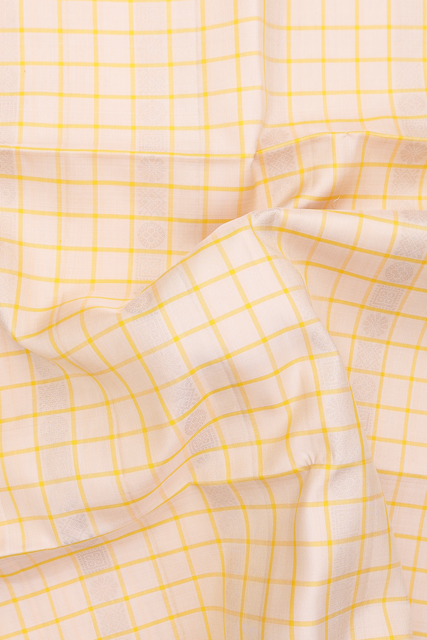 Soft Silk Saree In Pastel Brown With Checks Design