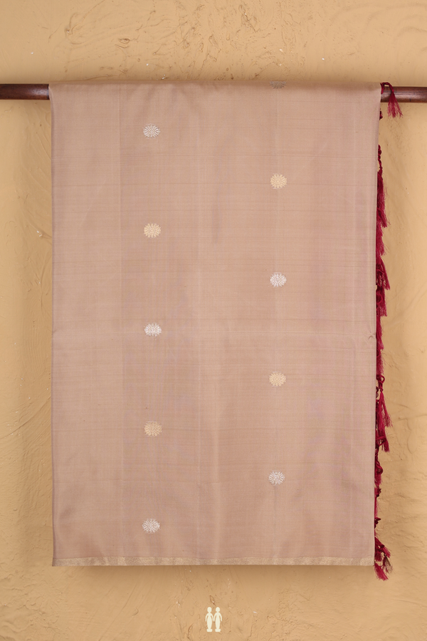 Soft Silk Saree In Pastel Brown With Floral Buttas