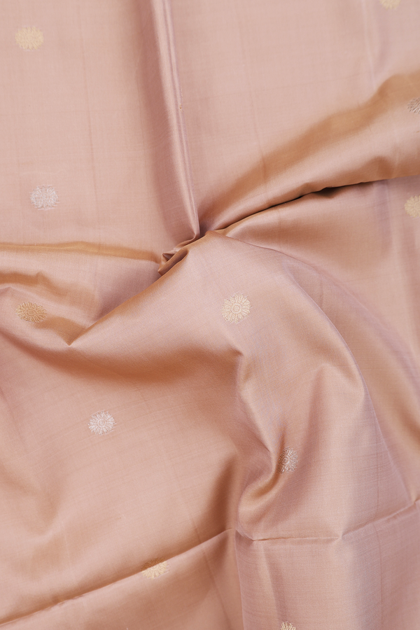 Soft Silk Saree In Pastel Brown With Floral Buttas