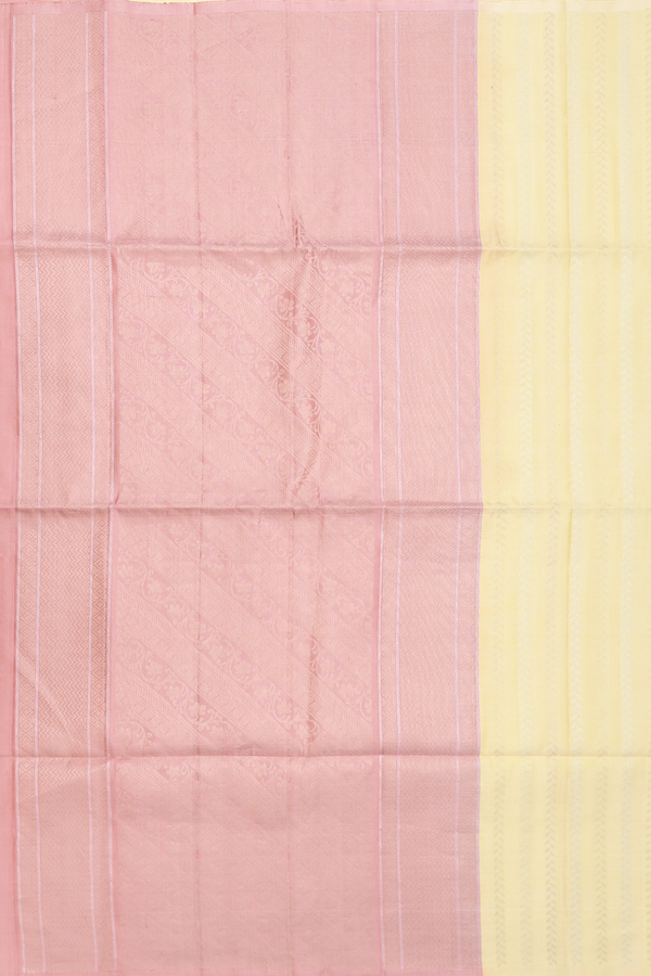 Soft Silk Saree In Pastel Yellow With Stripes Design