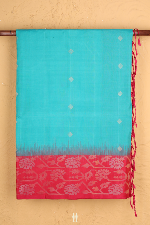 Soft Silk Saree In Peacock Blue With Diamond Buttas