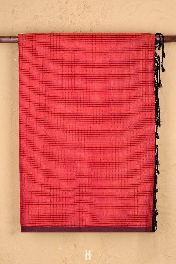 Soft Silk Saree In Red With Checks Design