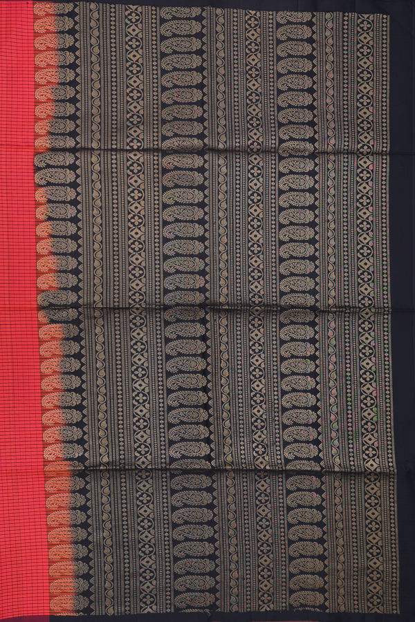 Soft Silk Saree In Red With Checks Design