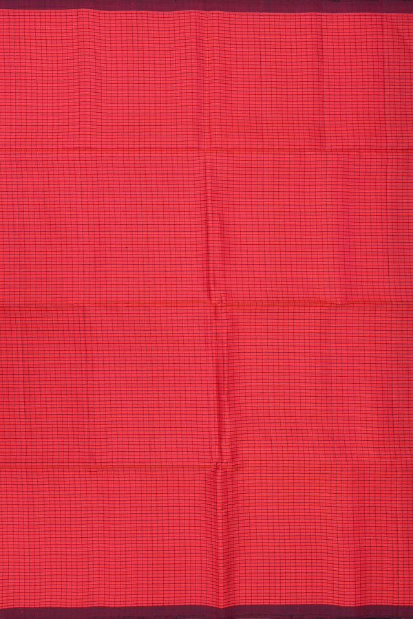 Soft Silk Saree In Red With Checks Design