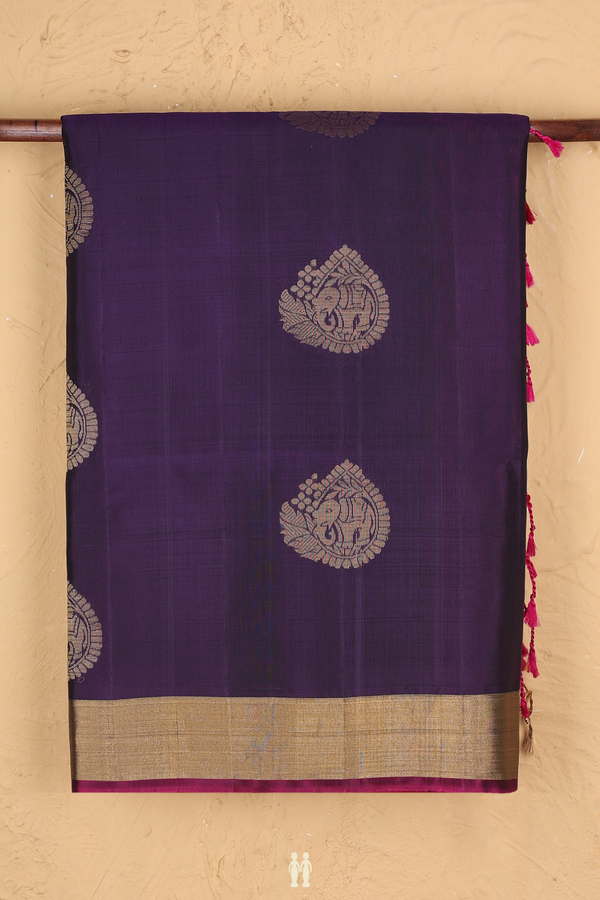 Soft Silk Saree In Regal Purple With Elephant Motifs