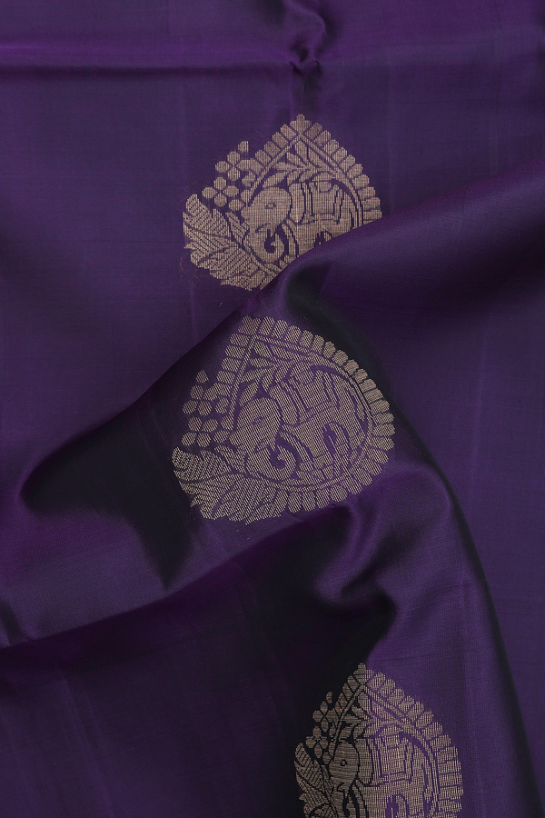 Soft Silk Saree In Regal Purple With Elephant Motifs