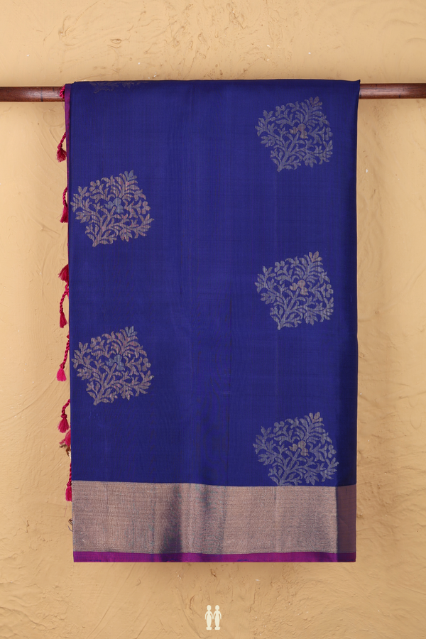 Soft Silk Saree In Royal Blue With Floral Motifs