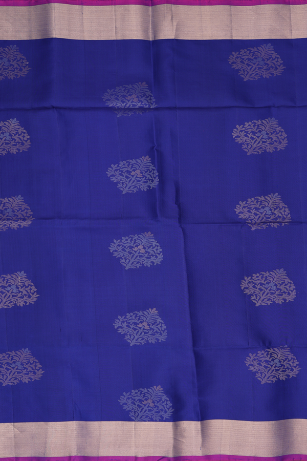Soft Silk Saree In Royal Blue With Floral Motifs