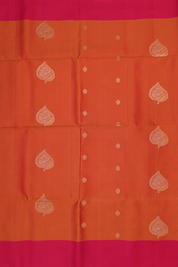 Soft Silk Saree In Rust Orange With Leaf Motifs