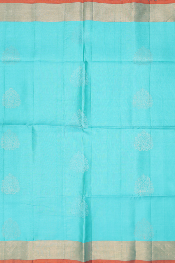 Soft Silk Saree In Turquoise Blue With Zari Motifs