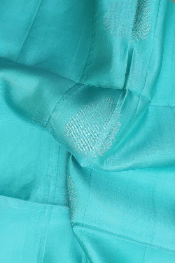 Soft Silk Saree In Turquoise Blue With Zari Motifs
