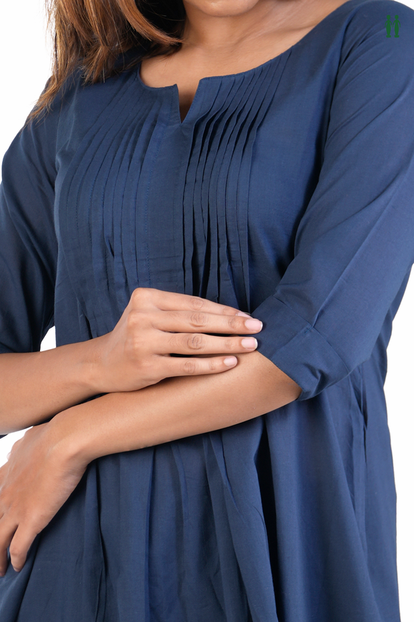 Split Neck Plain Navy Blue Cotton Salwar Set