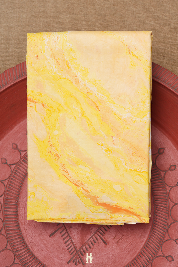 Stone Texture Design Yellow And Orange Hand Marble Silk Saree