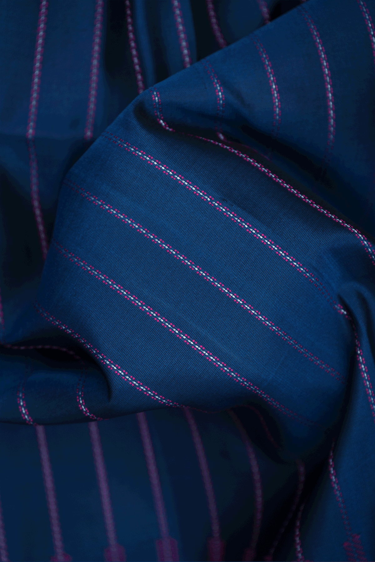 Striped Threadwork Design Prussian Blue Soft Silk Saree