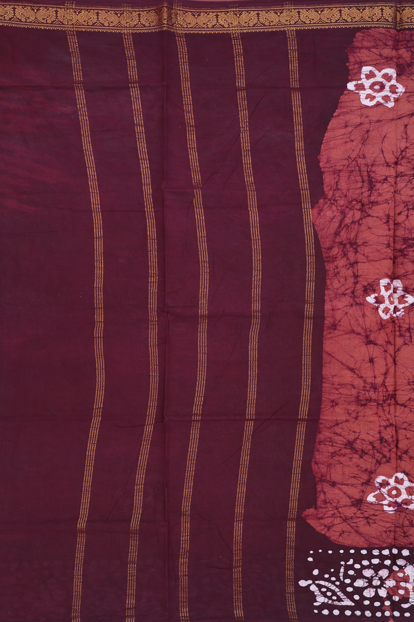 Sungudi Cotton Saree In Brown With Printed Design