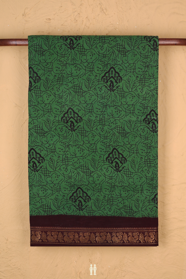 Sungudi Cotton Saree In Green With Printed Design