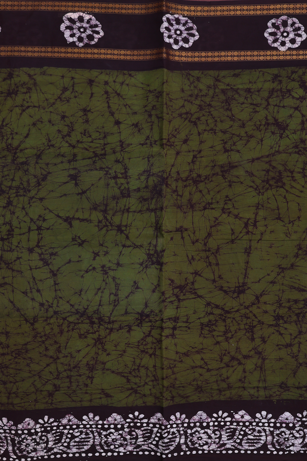 Sungudi Cotton Saree In Green With Printed Design