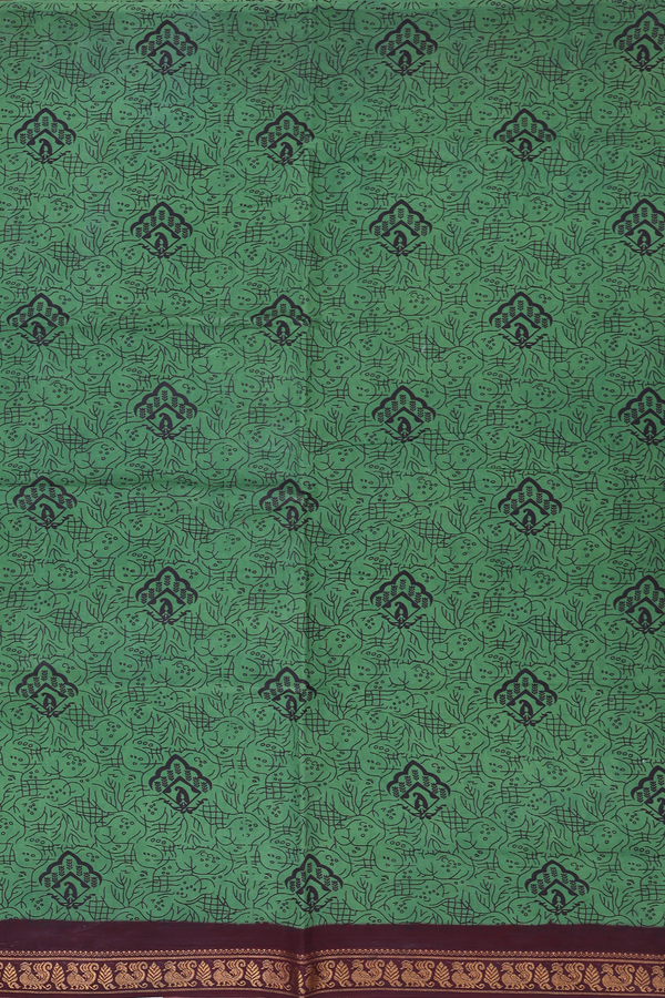 Sungudi Cotton Saree In Green With Printed Design