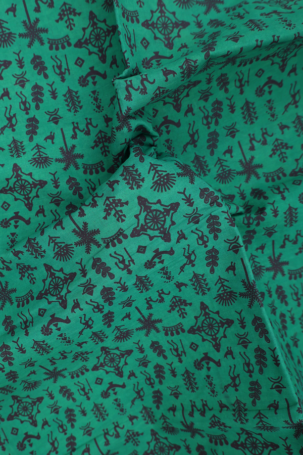 Sungudi Cotton Saree In Green With Printed Design