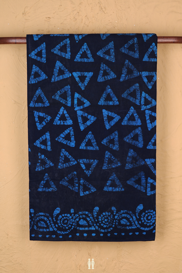 Sungudi Cotton Saree In Navy Blue With Printed Design