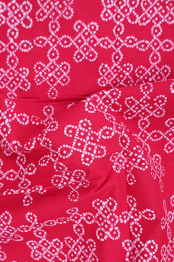 Sungudi Cotton Saree In Red With Kolam Printed Design