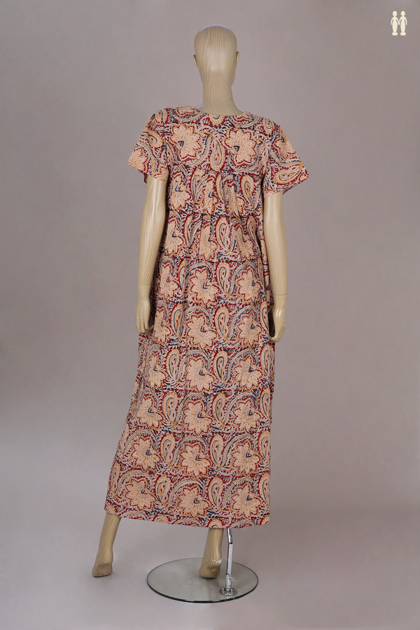 Sweet Heart Neck Printed Design With Zip Red Cotton Nightie