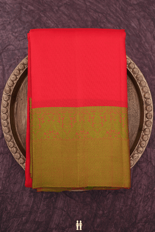 Threadwork Border Plain Chilli Red Kanchipuram Silk Saree