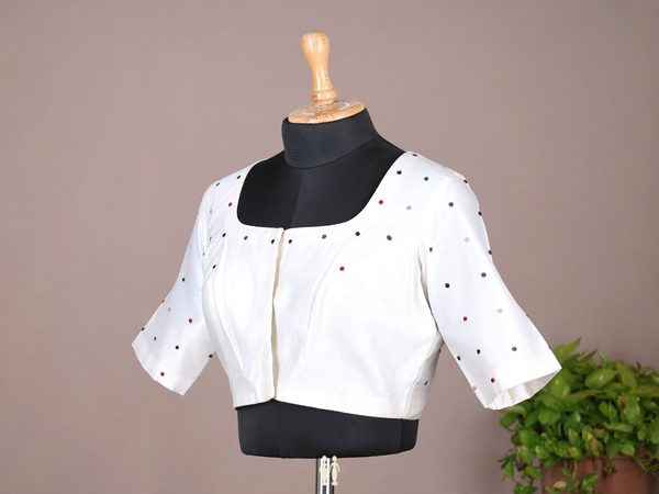 Threadwork Buttis White Silk Cotton Readymade Blouse